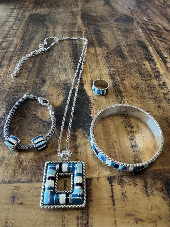 Brighton Jewelry - Brighton Blue and White Inlay Necklace Set